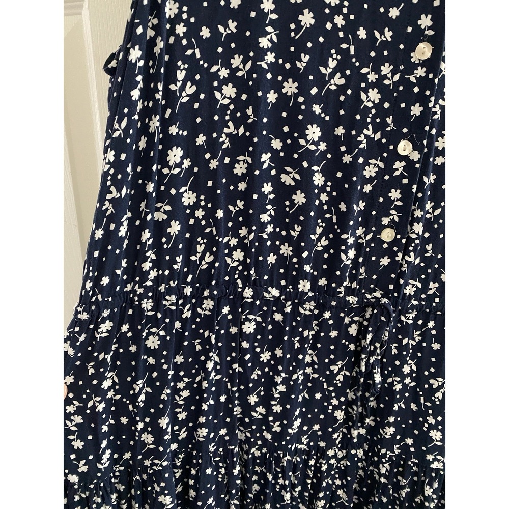 Women's Chaps Navy Blue Floral Tiered Sleeveless Dress XL Tie Elastic Waist - Picture 3 of 11